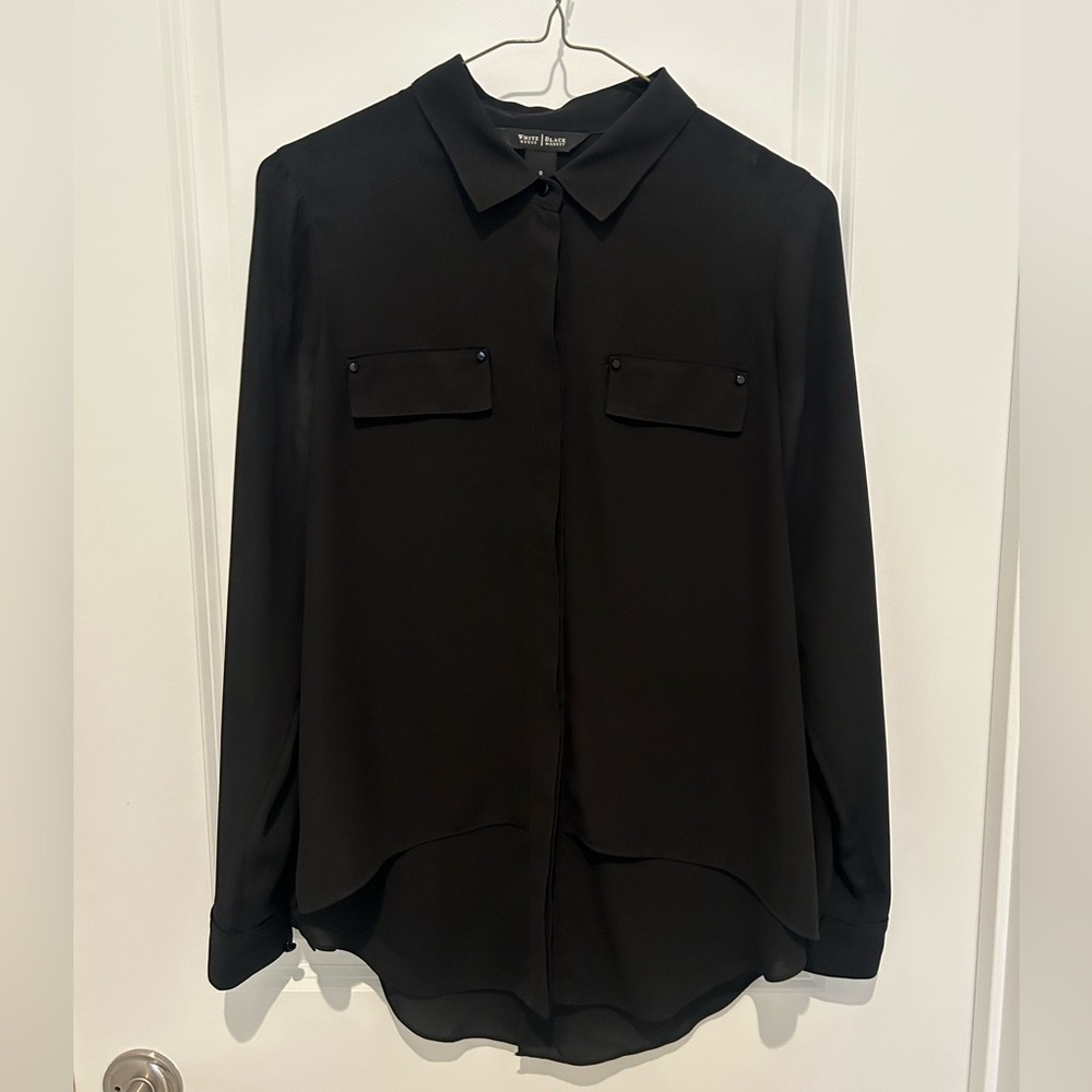 White House Black Market Loose Black Button-Up Long Sleeve Blouse